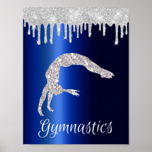 Marine Blauw Metallic Zilver Sparkle Gymnastiek Poster