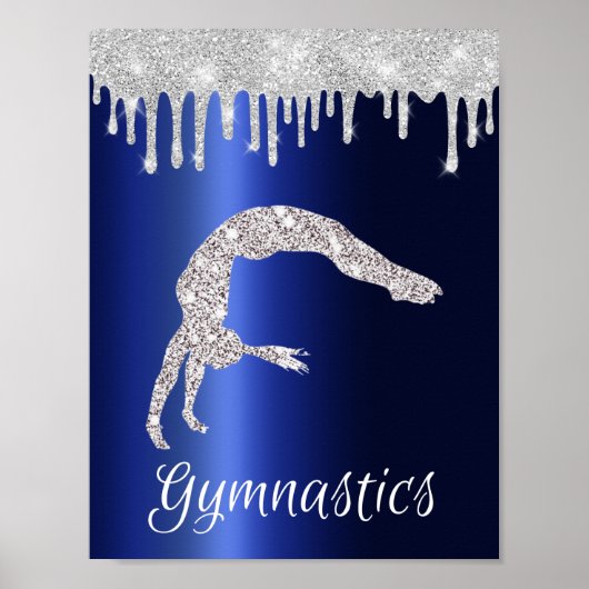 Marine Blauw Metallic Zilver Sparkle Gymnastiek Poster (Voorkant)