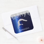 Marine Blauw Metallic Zilver Sparkle Gymnastiek Vierkante Sticker (Envelop)