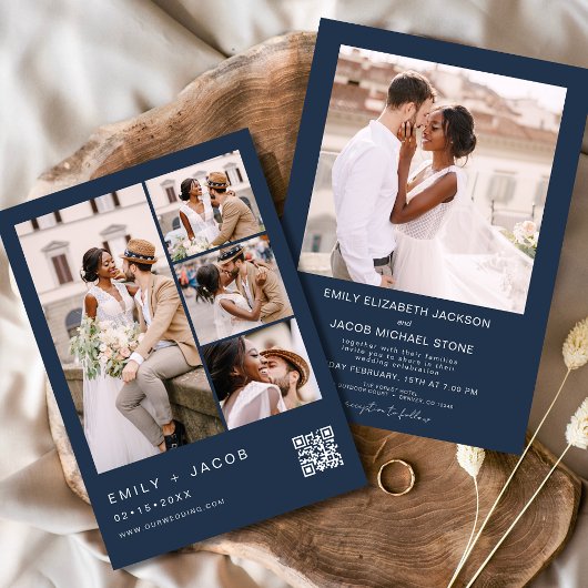 Marine Blauw Minimalistische Foto QR-code Witte br Kaart