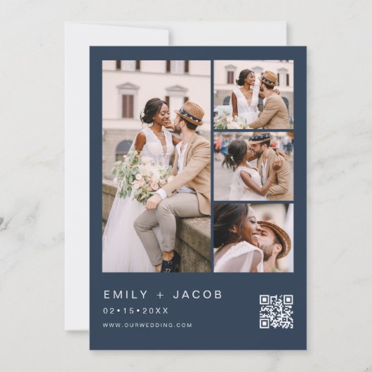 Marine Blauw Minimalistische Foto QR-code Witte br Kaart (Voorkant)