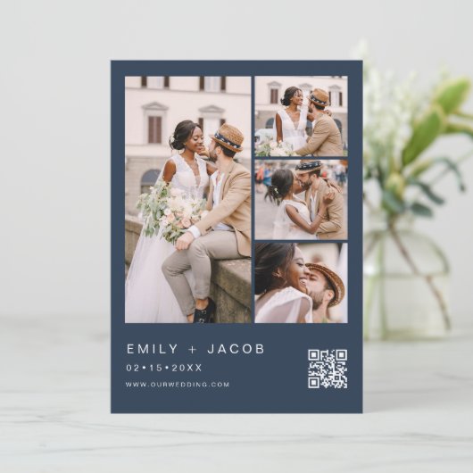 Marine Blauw Minimalistische Foto QR-code Witte br Kaart (Staand voorkant)