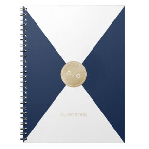 Marine blauw minimalistische moderne bruiloft gast notitieboek