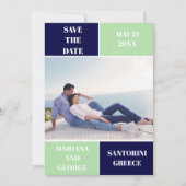 Marine blauw, mint kleur blok bruiloft Save the Da Date (Voorkant)