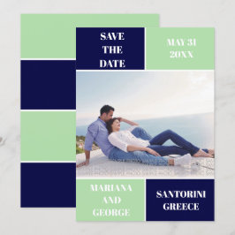 Marine blauw, mint kleur blok bruiloft Save the Da Date