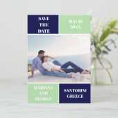 Marine blauw, mint kleur blok bruiloft Save the Da Save The Date (Staand voorkant)