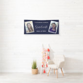 Marine Blauw Modern 2 Foto Graduation Party Spandoek (Insitu)