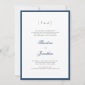 Marine Blauw Modern Monogram Border Wedding Kaart (Voorkant)
