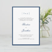 Marine Blauw Modern Monogram Border Wedding Kaart (Staand voorkant)