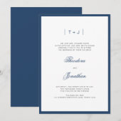 Marine Blauw Modern Monogram Border Wedding Kaart (Voorkant / Achterkant)