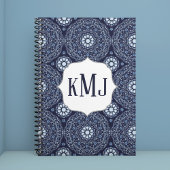 Marine Blauw Modern Monogram Custom Notitieboek