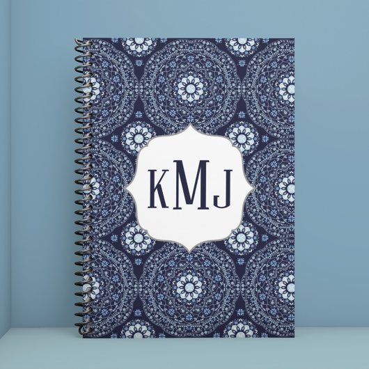 Marine Blauw Modern Monogram Custom Notitieboek