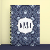 Marine Blauw Modern Monogram Custom Notitieboek