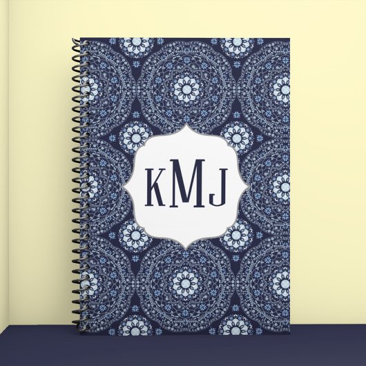 Marine Blauw Modern Monogram Custom Notitieboek