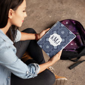 Marine Blauw Modern Monogram Custom Notitieboek