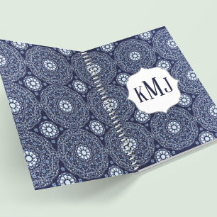 Marine Blauw Modern Monogram Custom Notitieboek