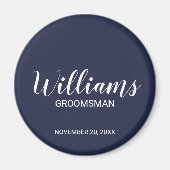 Marine Blauw Modern Script Gepersonaliseerde Groom Magneet (Voorkant)