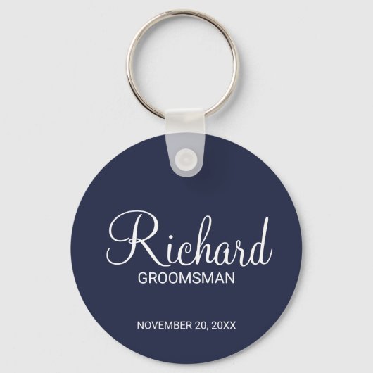 Marine Blauw Modern Script Gepersonaliseerde Groom Sleutelhanger (Voorkant)
