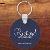 Marine Blauw Modern Script Gepersonaliseerde Groom Sleutelhanger (Voorkant)