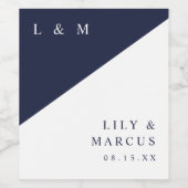 Marine Blauw Moderne Elegante Monogram Trouwen Wijn Etiket (Enkel label)