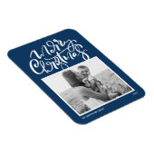 Marine Blauw Moderne Kalligrafie Foto Kerstmis Magneet (Rechterzijde)