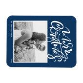 Marine Blauw Moderne Kalligrafie Foto Kerstmis Magneet (Horizontaal)