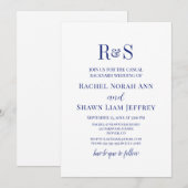 Marine Blauw Moderne Monogram Achtertuin Trouwen Kaart (Voorkant / Achterkant)