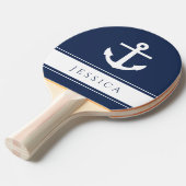 Marine Blauw Moderne Nautische Anker Aangepaste Na Tafeltennisbatje (Voorkant Gekanteld)