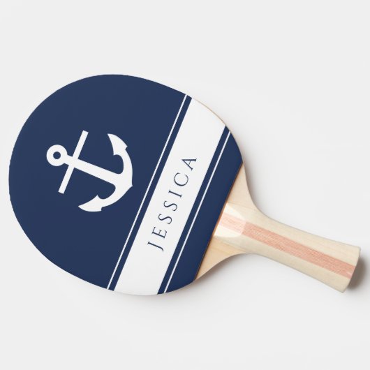 Marine Blauw Moderne Nautische Anker Aangepaste Na Tafeltennisbatje (Zijkant)