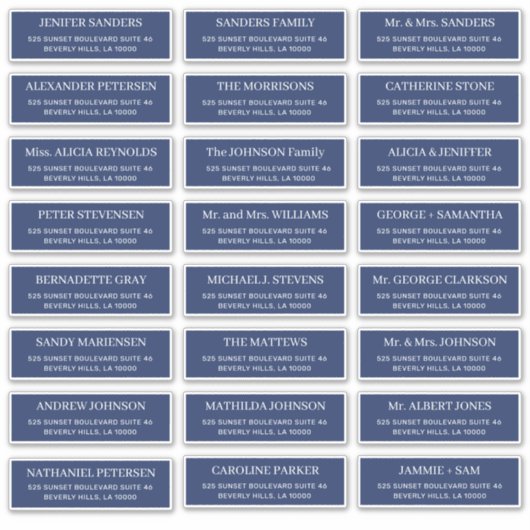 Marine blauw moderne typografie bruiloft gastadres sticker (Voorkant)