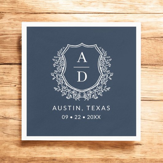 Marine Blauw Monogram Bloemen Trouwkam Servet