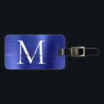 Marine Blauw Monogram Geborsteld Metaal Girly Scri Bagagelabel<br><div class="desc">Marineblauw Monogram Geborsteld Metaal Girly Script Naam Schattige Bag Label</div>