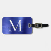 Marine Blauw Monogram Geborsteld Metaal Girly Scri Bagagelabel (Voorkant horizontaal)