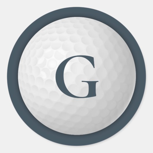 Marine Blauw Monogram Golf Ball Ronde Sticker (Voorkant)