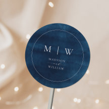 Marine Blauw Monogram & Grens Elegante Bruiloft