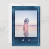 Marine Blauw Monogram & Grens Elegante Foto Save The Date (Achterkant)