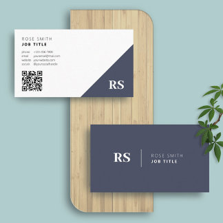 Marine Blauw | Monogram Stijlvolle QR-code Visitekaartje