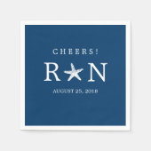 Marine Blauw Monogram Zeester | Bruiloft Servetten (Voorkant)