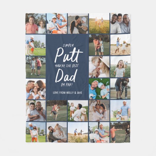 Marine blauw multi foto modern minimum golf vader fleece deken (Voorkant)