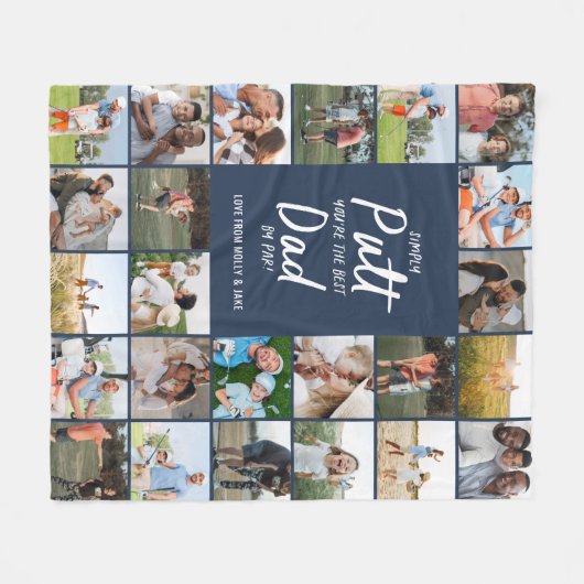 Marine blauw multi foto modern minimum golf vader fleece deken (Voorkant (Horizontaal))