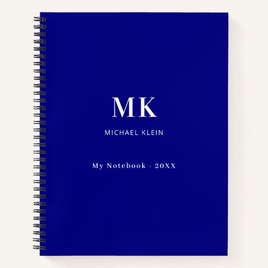 Marine blauw naam monogram notitieboek (Voorkant)