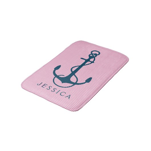 Marine Blauw Nautical Boat Anchor & Roze Strepen Badmat (Gekanteld)