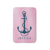 Marine Blauw Nautical Boat Anchor & Roze Strepen Badmat (Voorkant Verticaal)