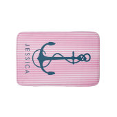 Marine Blauw Nautical Boat Anchor & Roze Strepen Badmat (Voorkant)