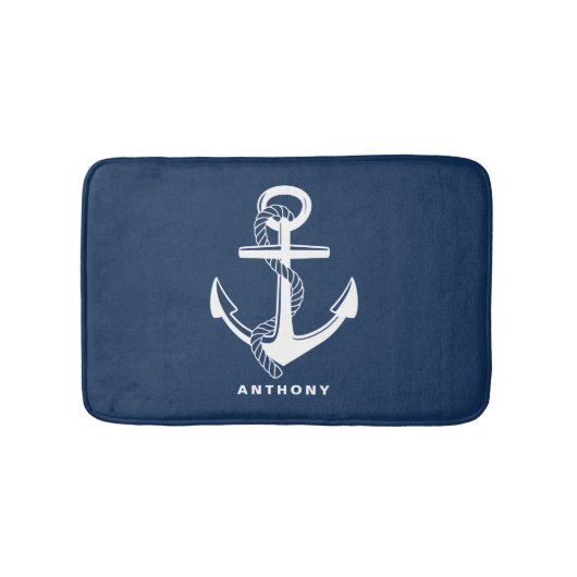 Marine Blauw Nautisch Anker Gepersonaliseerde Badm Badmat (Voorkant)