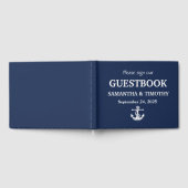 Marine Blauw Nautisch Anker Modern Strand Bruiloft Gastenboek (Volledig)