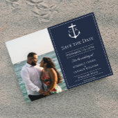 Marine Blauw Nautisch Monogram Foto Opslaan van de Save The Date