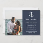 Marine Blauw Nautisch Monogram Foto Opslaan van de Save The Date (Voorkant)