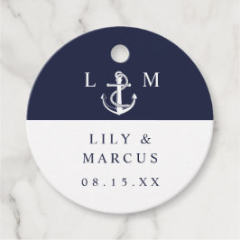 Marine Blauw Nautisch Monogram Minimalistische Huw Bedankjes Labels