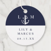 Marine Blauw Nautisch Monogram Minimalistische Huw Bedankjes Labels (Achterkant)